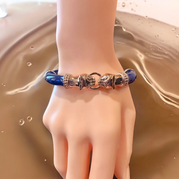 MILOR ITALY Vintage Blue Enamel Panther Bracelet - Picture 2 of 5